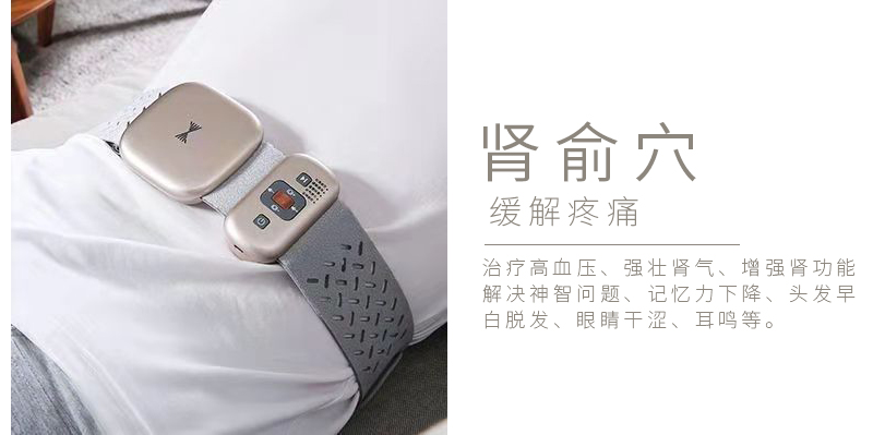 周天律動(dòng)音樂(lè)腰部按摩器腎俞穴緩解疼痛：治療高血壓、強(qiáng)壯腎氣、增強(qiáng)腎功能解決神智問(wèn)題、記憶力下降、頭發(fā)早白脫發(fā)、眼睛干澀、耳鳴等。